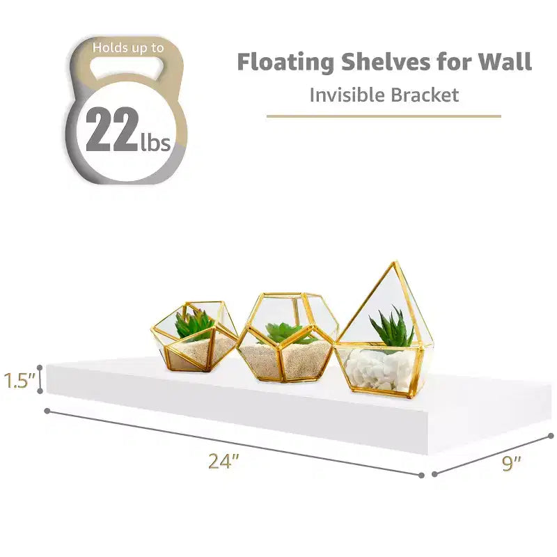 Mensole Flottanti Rettangolari (60x22 cm) con Staffe Nascoste - per Camera da Letto, Arredamento Cucina, Mensole Bagno