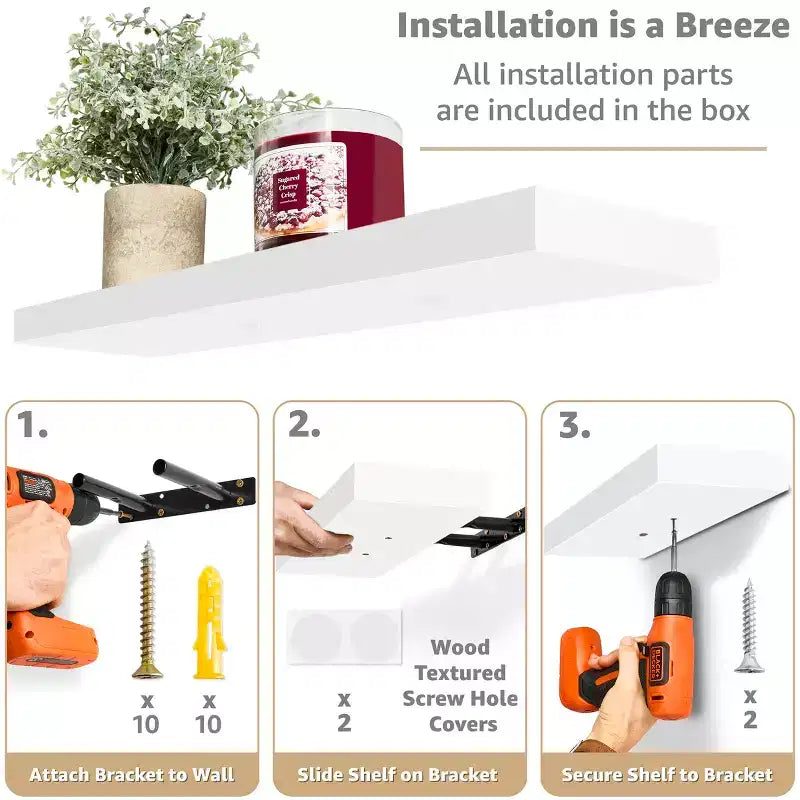 Mensole Flottanti Rettangolari (60x22 cm) con Staffe Nascoste - per Camera da Letto, Arredamento Cucina, Mensole Bagno