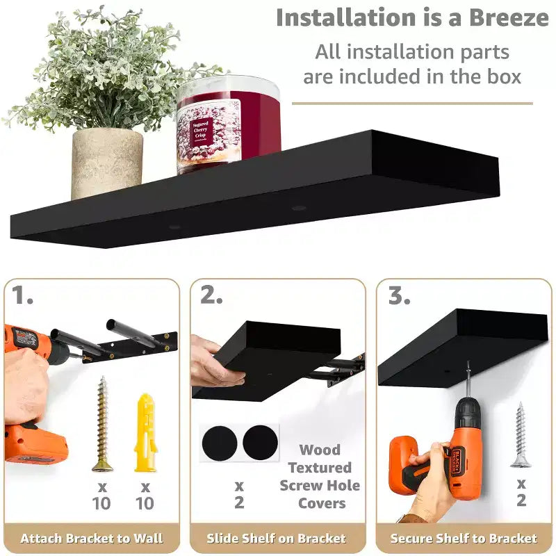 Mensole Flottanti Rettangolari (60x22 cm) con Staffe Nascoste - per Camera da Letto, Arredamento Cucina, Mensole Bagno