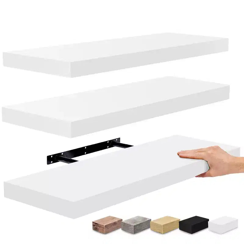 Mensole Flottanti Rettangolari (60x22 cm) con Staffe Nascoste - per Camera da Letto, Arredamento Cucina, Mensole Bagno