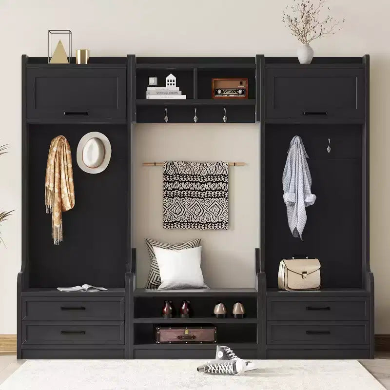 Coat Rack, Hall Tree with Shoe Storage,Farmhouse Shoe Cabinet with 3 Drawers,7 Coat Hook,Freestanding Shoe Rack Organizer for Entryway Hallway Closet