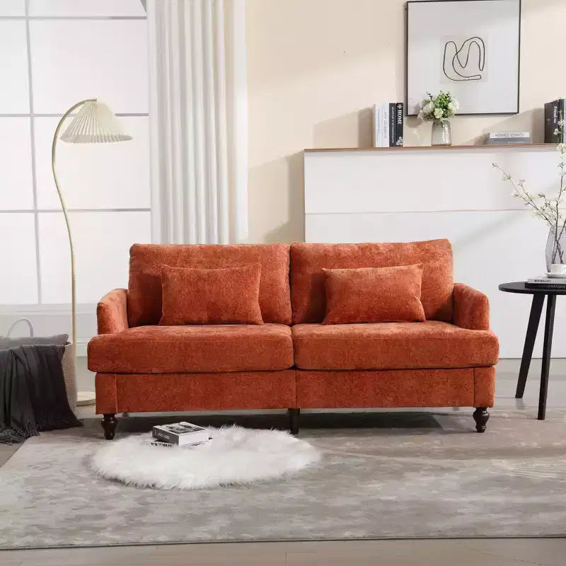 Divanetto Sofà in Tessuto Ciniglia Mid-Century, Divano Moderno Imbottito a 2 Posti