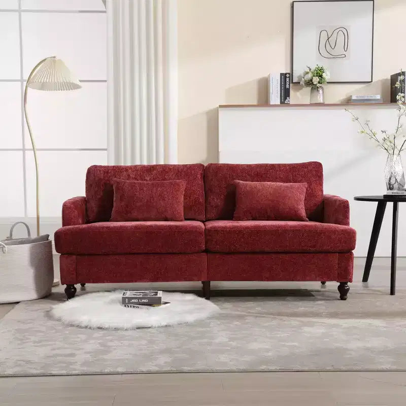 Divanetto Sofà in Tessuto Ciniglia Mid-Century, Divano Moderno Imbottito a 2 Posti
