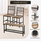 47 Tavolo da Pranzo Moderno Stile Fattoria per 4 Persone, Include Panca e Sedie, Telaio in Metallo con Ripiano Contenitore, Design Salvaspazio per Cucina, Sala da Pranzo