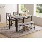 47 Tavolo da Pranzo Moderno Stile Fattoria per 4 Persone, Include Panca e Sedie, Telaio in Metallo con Ripiano Contenitore, Design Salvaspazio per Cucina, Sala da Pranzo