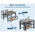47 Tavolo da Pranzo Moderno Stile Fattoria per 4 Persone, Include Panca e Sedie, Telaio in Metallo con Ripiano Contenitore, Design Salvaspazio per Cucina, Sala da Pranzo