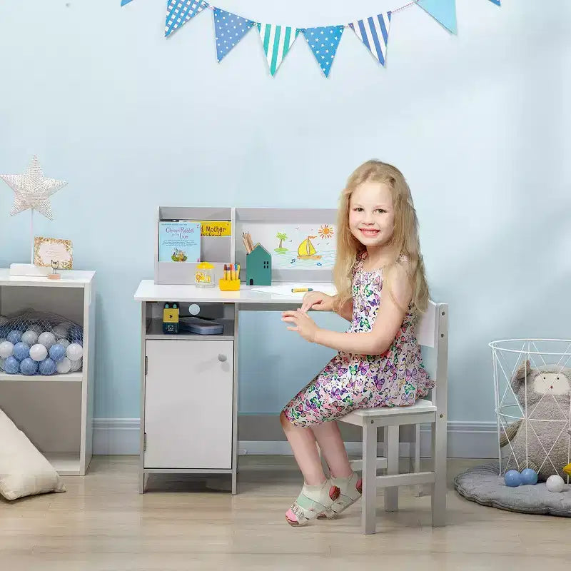 Scrivania e sedia per bambini e neonati, Scrivania da studio per bambini, Mobili per bambini con lavagna - Grigio