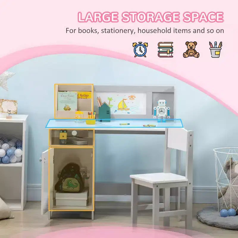 Scrivania e sedia per bambini e neonati, Scrivania da studio per bambini, Mobili per bambini con lavagna - Grigio