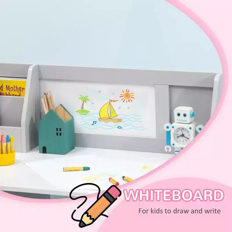 Scrivania e sedia per bambini e neonati, Scrivania da studio per bambini, Mobili per bambini con lavagna - Grigio