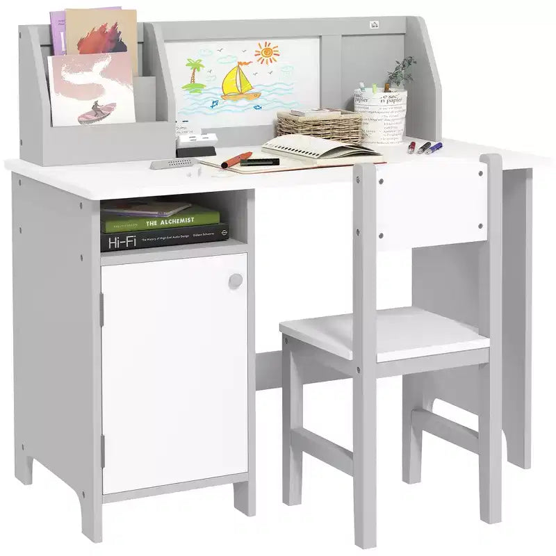 Scrivania e sedia per bambini e neonati, Scrivania da studio per bambini, Mobili per bambini con lavagna - Grigio