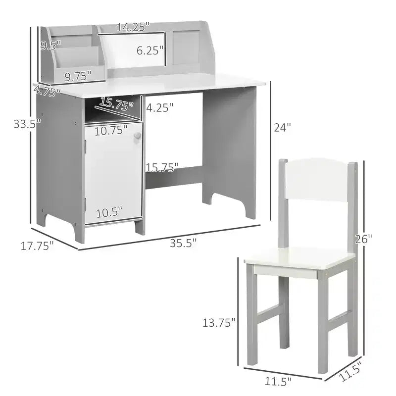 Scrivania e sedia per bambini e neonati, Scrivania da studio per bambini, Mobili per bambini con lavagna - Grigio