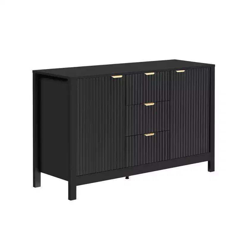 Credenza con design a onda - 3 ripiani regolabili, 3 cassetti e ante con chiusura ammortizzata, consolle con maniglie in metallo