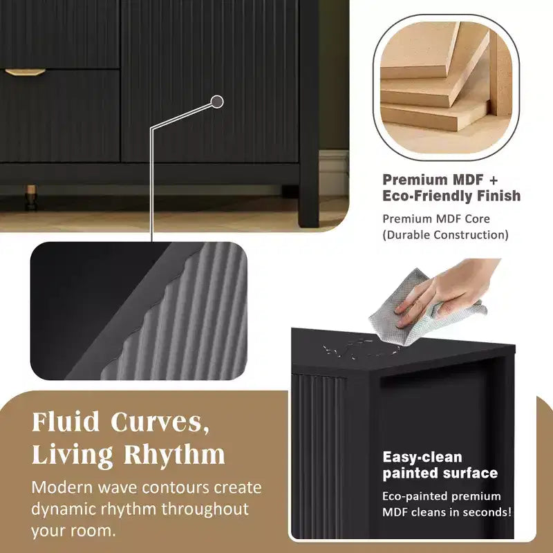 Credenza con design a onda - 3 ripiani regolabili, 3 cassetti e ante con chiusura ammortizzata, consolle con maniglie in metallo