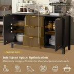 Credenza con design a onda - 3 ripiani regolabili, 3 cassetti e ante con chiusura ammortizzata, consolle con maniglie in metallo
