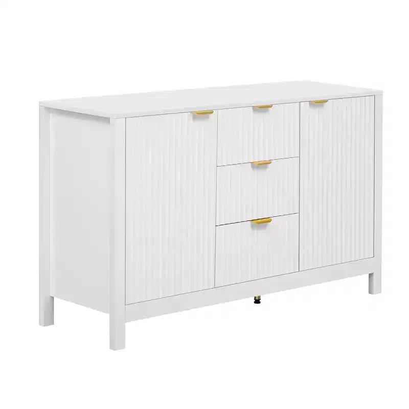 Credenza con design a onda - 3 ripiani regolabili, 3 cassetti e ante con chiusura ammortizzata, consolle con maniglie in metallo