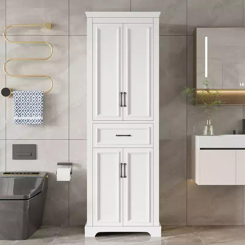 Freestanding Bathroom Storage Cabinet with Drawer, Adjustable Shelves, Damping Hinge Doors, Durable Painted Finish, White - ModernLuxe