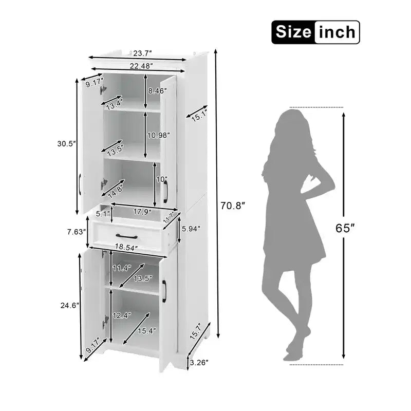 Mobiletto da bagno autoportante con cassetto, ripiani regolabili, ante con cerniere ammortizzate, finitura verniciata resistente, bianco