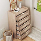 Cassettiera a 5 cassetti in rattan per camera da letto, Comò grande in legno per vestiti, Organizzatore comodino per corridoio, soggiorno