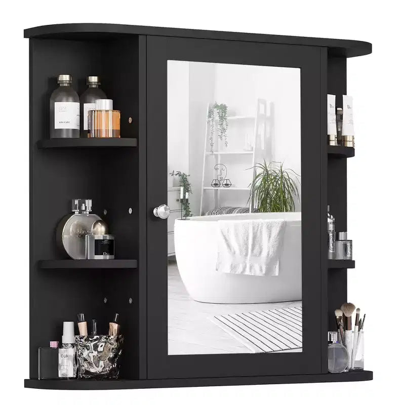 Celebalcony Bathroom Mirror Cabinet Wall Mounted, Bathroom Wall Medicine Cabinet With Mirror And 6 Open Shelves