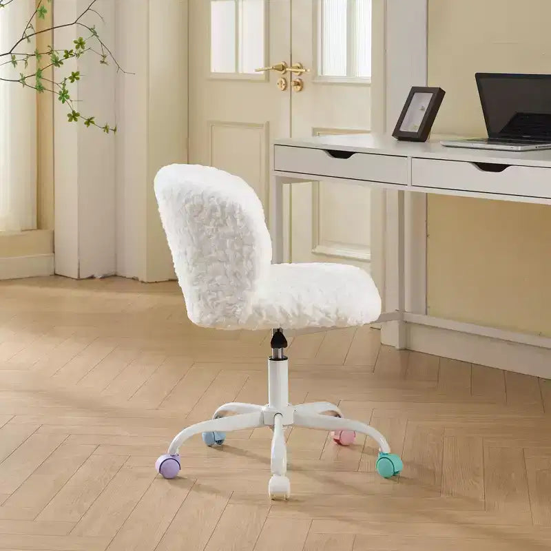 Sedia da Ufficio in Pelliccia Sintetica di Coniglio - Base in Metallo, Girevole Regolabile, Sedia da Toilette, Viola