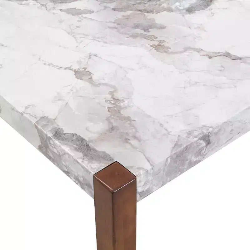 46,5 Moderno Tavolo da Pranzo Rettangolare da Cucina in Finto Marmo con Gambe in Legno di Gomma, Bianco