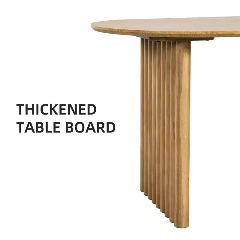 Tavolo da pranzo ovale 79 per 6-8, in legno, per cucina, con piano antigraffio e gambe a strisce, stile moderno-rustico, per soggiorno o cucina, colore naturale