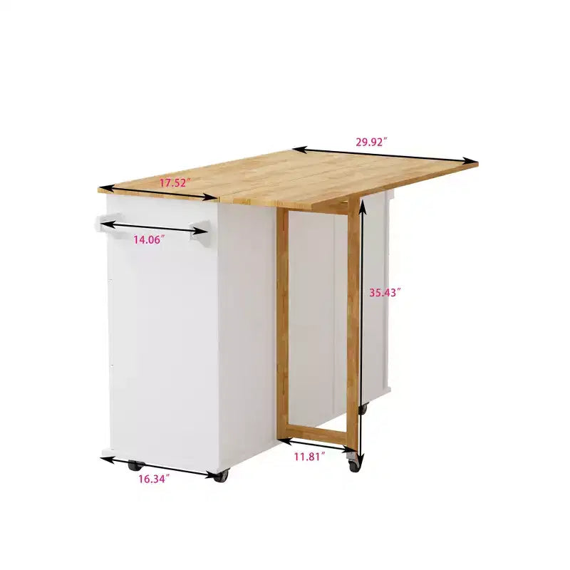 Isola cucina moderna con piano a ribalta e cassetti, carrello da cucina mobile con ripiani, armadio contenitore con tavolo da pranzo pieghevole