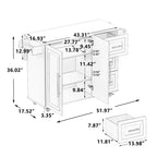 Isola cucina moderna con piano a ribalta e cassetti, carrello da cucina mobile con ripiani, armadio contenitore con tavolo da pranzo pieghevole