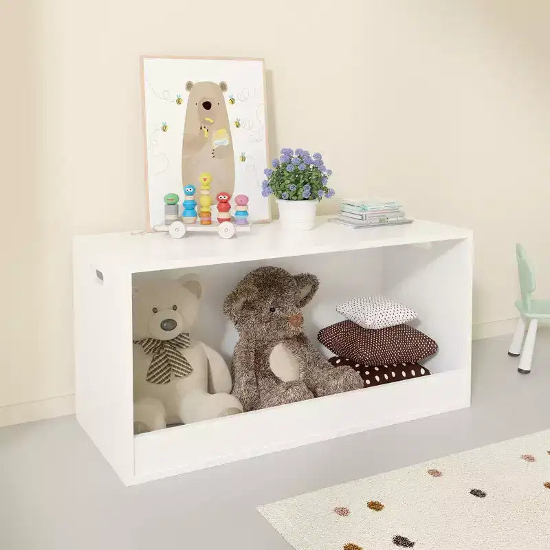 Contenitore Portagiochi Aperto per Bambini, Cesta Contenitore in Legno, Grande Spazio - Bianco