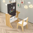 Tavolino per bambini con una sedia, tavolo studio multifunzionale in legno per bambini, piano convertibile - Bianco