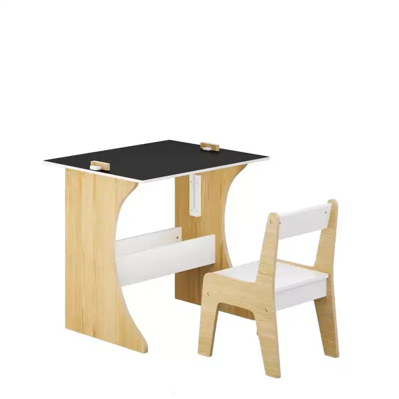 Tavolino per bambini con una sedia, tavolo studio multifunzionale in legno per bambini, piano convertibile - Bianco