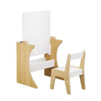 Tavolino per bambini con una sedia, tavolo studio multifunzionale in legno per bambini, piano convertibile - Bianco