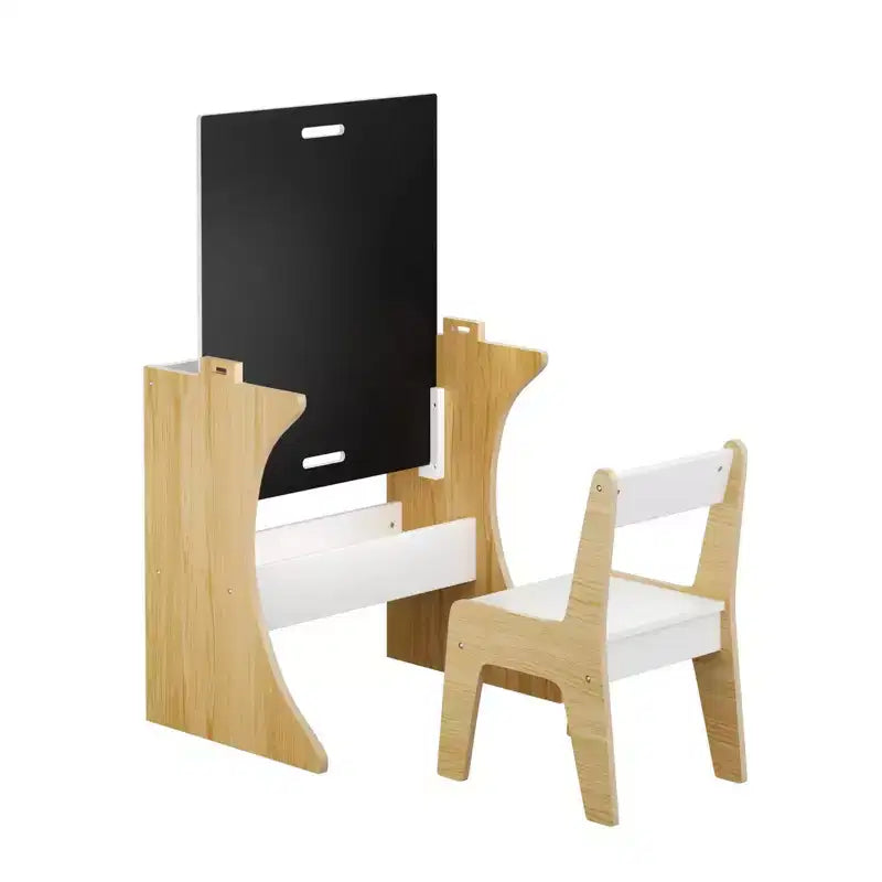 Tavolino per bambini con una sedia, tavolo studio multifunzionale in legno per bambini, piano convertibile - Bianco