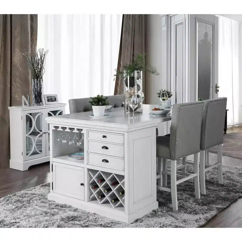 Sgabelli da bar di altezza bancone transizionali bianco antico: Borchie, rivestimento in lino