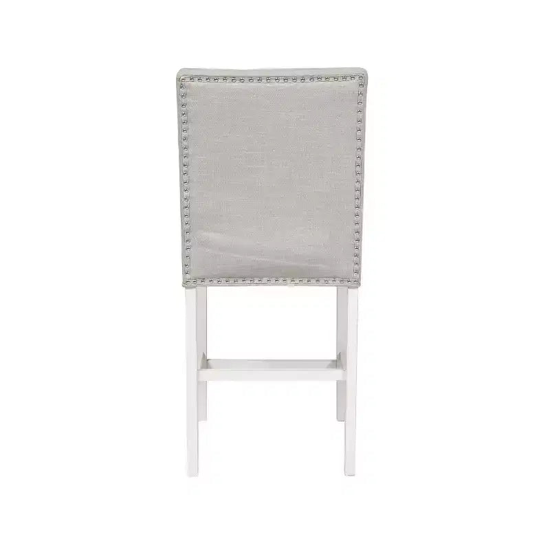 Sgabelli da bar di altezza bancone transizionali bianco antico: Borchie, rivestimento in lino