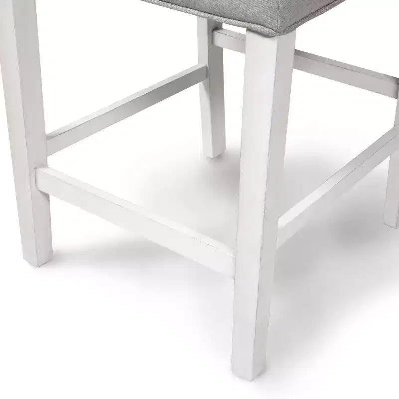 Sgabelli da bar di altezza bancone transizionali bianco antico: Borchie, rivestimento in lino