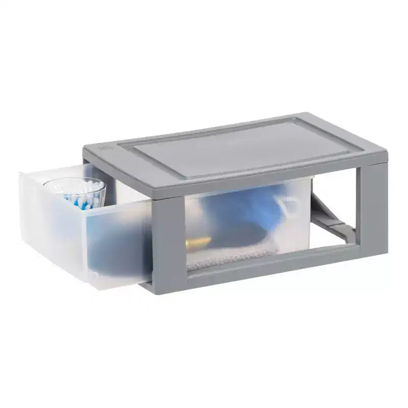 Cassettiera portatutto in plastica impilabile e compatta con ante trasparenti